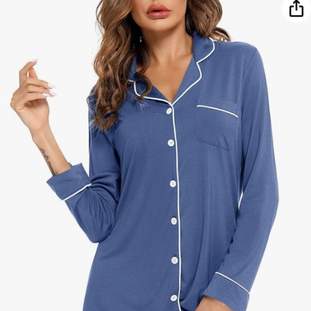 Anjue Pajama Nightgowns for Women Button Down Pajamas Tops Short/Long Sleeve
